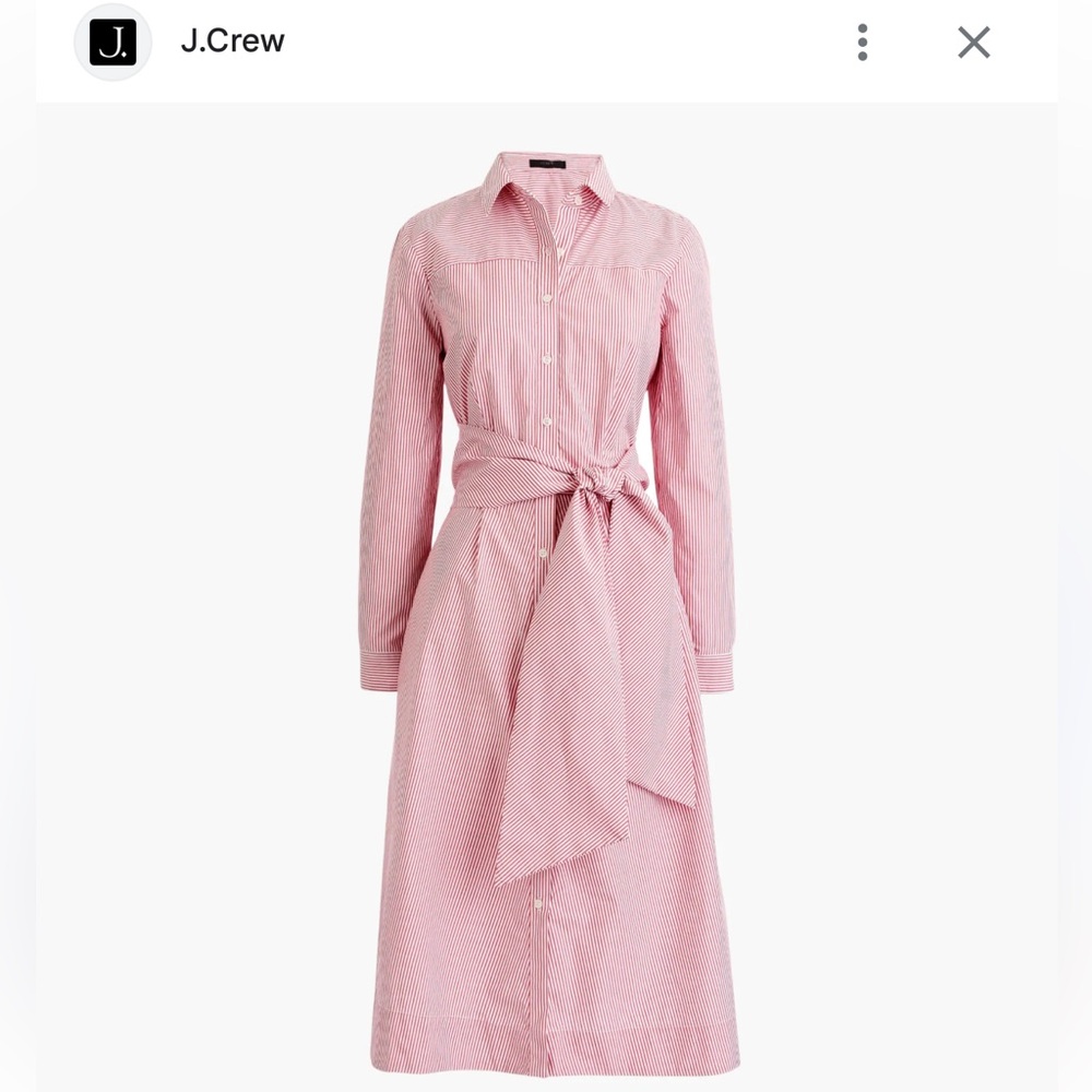 J. Crew Pink Long-Sleeve Tie-Waist Shirt Dress
